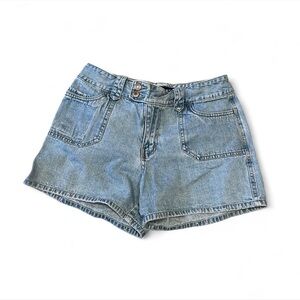 Vintage y2k jean shorts 28” double button square pockets 2000’s mom shorts